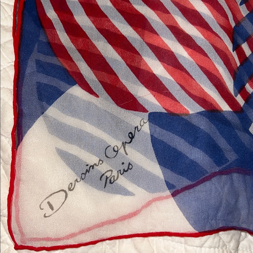 Vintage Signed Paris Silk sheer oblong scarf hand rolled 14” x 52”